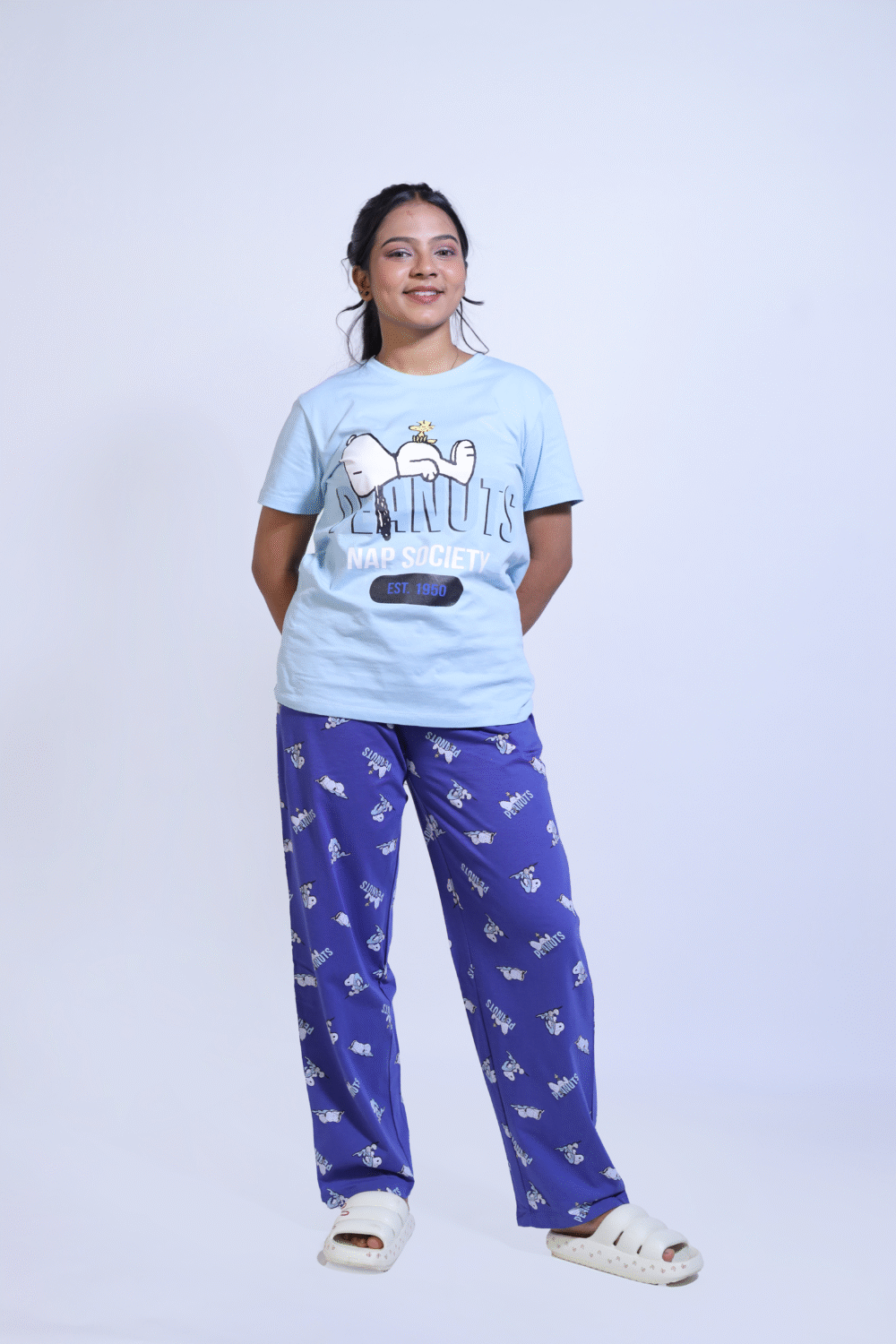 Pyjama Set-Rnd Neck-Ch Blue