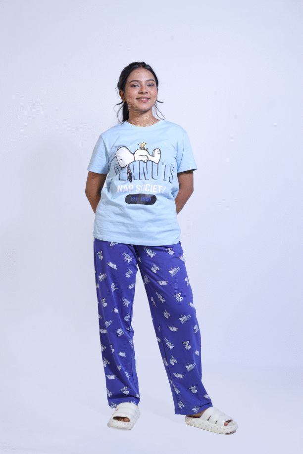 Pyjama Set-Rnd Neck-Ch Blue