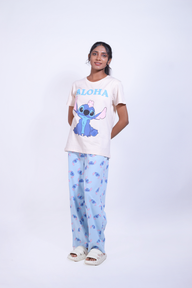 Pyjama Set-Rnd Neck-Ch Peach