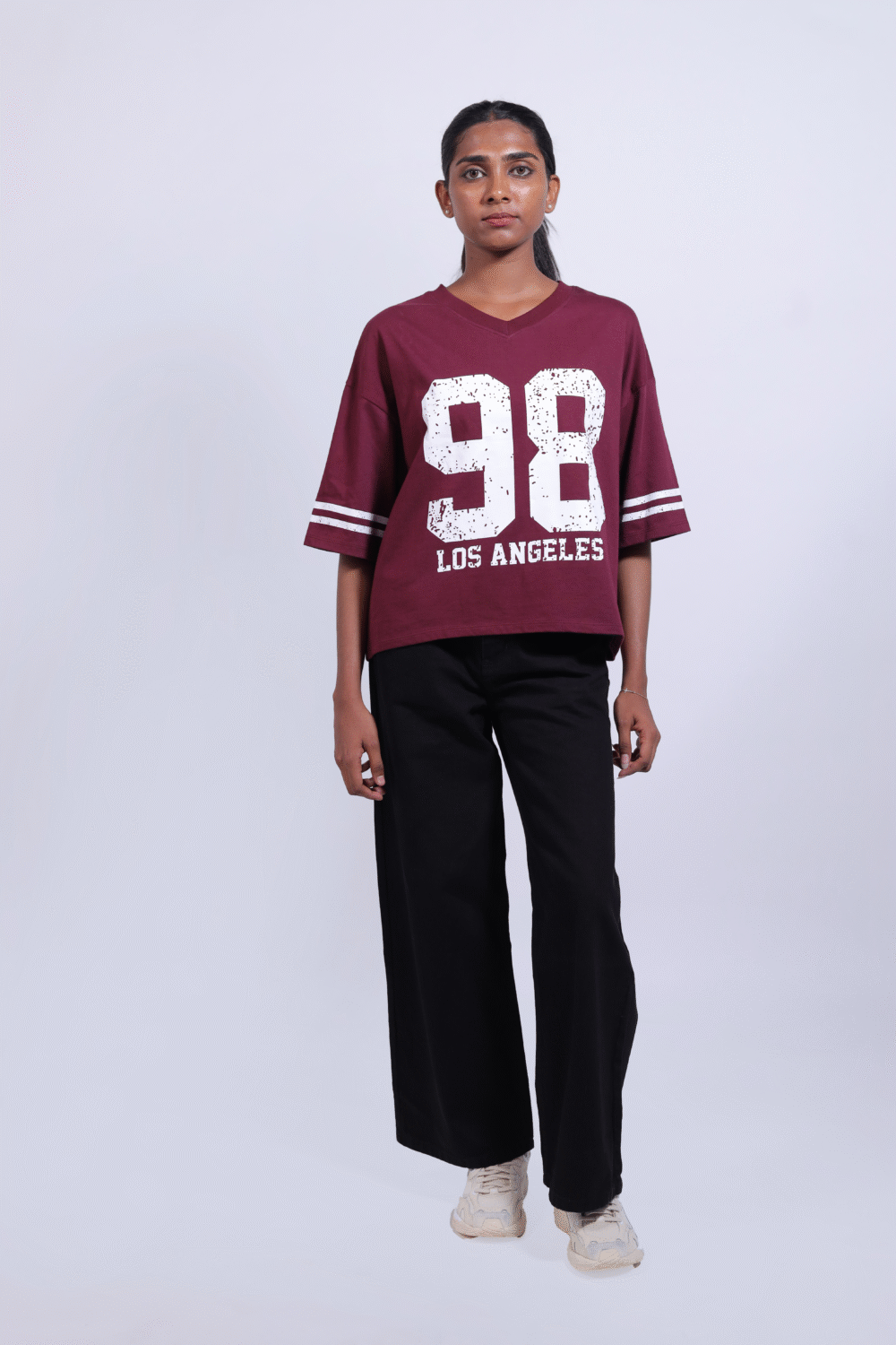 Crop Boxy Varsity Tee Wine
