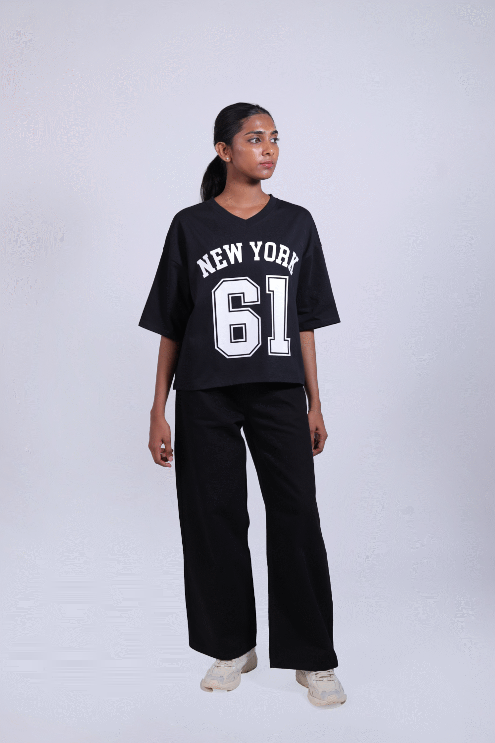 Crop Boxy Varsity Tee Black
